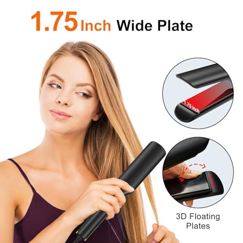 UKLISS MCH 2-in-1 Hair Straightener & Detangling Flat Iron, Black, 1.75-Inch Wide Plates, Fast Heat Up 170℉-480℉