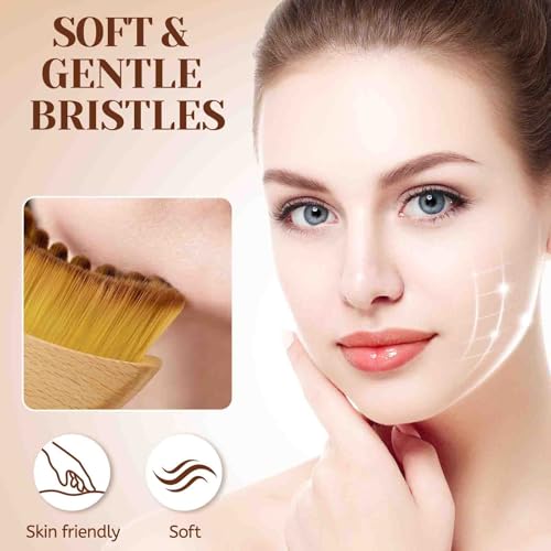 Lymphatic Contour Face Brush with Wooden Handle for Massage