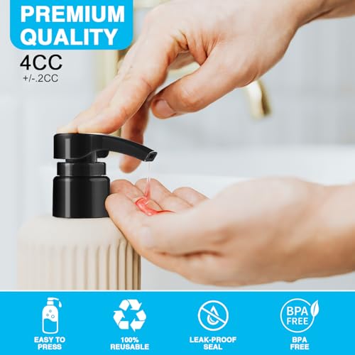 2-Pack Shampoo Dispenser Pumps for 33.8 oz Liter Bottles - Black & White, Lockable, Universal Fit