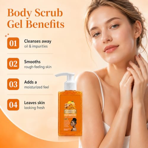 Vitamin C & Turmeric Body Scrub & Wash - Exfoliating Hydrating Shower Gel, 4.05 fl oz