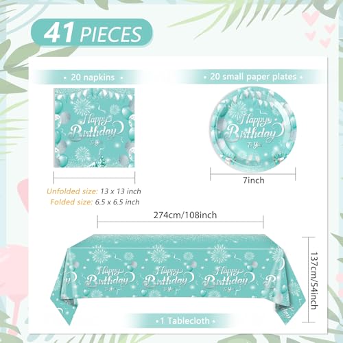Teal Birthday Decorations Set for 20 - Plates, Napkins & Tablecloth