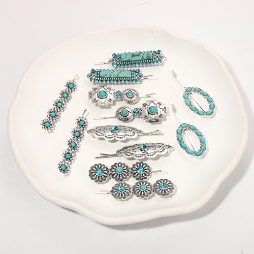 Western Turquoise Hair Clips - 12Pcs-C Cowgirl Bobby Pins Set
