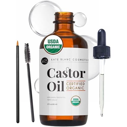 Kate Blanc Cosmetics Castor Oil Organic for Hair, Lashes, Face, Skin (2oz), 100% Pure, Cold Pressed, Hexane Free Hair Oil. Lash Serum for Thicker-Looking Eyelashes & Eyebrows