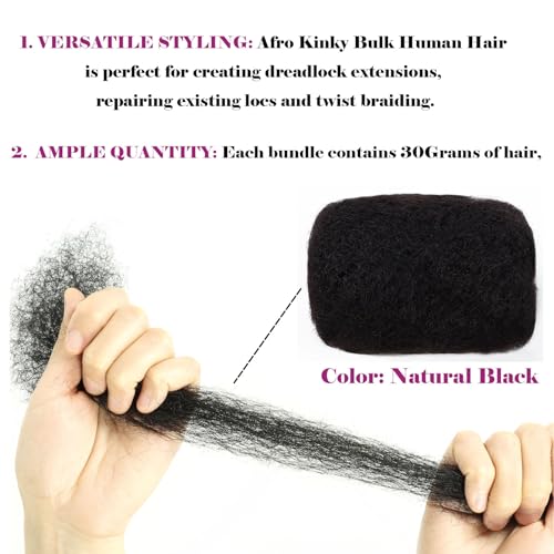 10-Inch Afro Kinky Bulk Human Hair for Dreadlock Extensions & Braiding