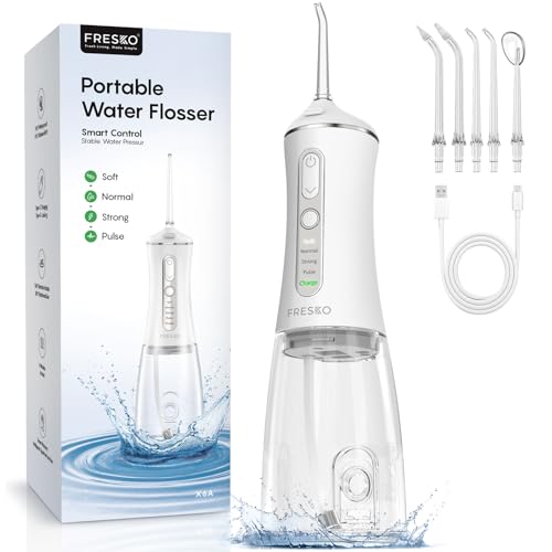 FRESKO Water Flosser for Teeth IPX7 Waterproof 5 Jet Tips — Portable Cordless Dental Irrigator
