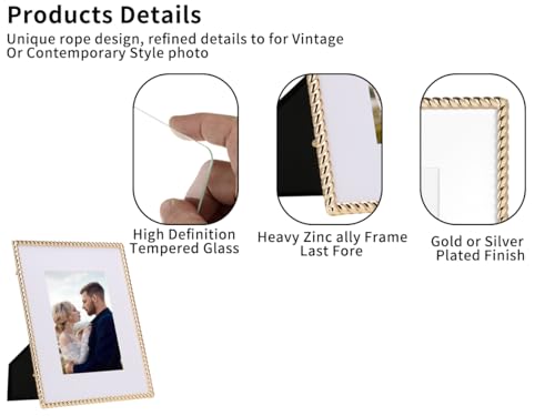 Elegant 4x6 Gold Photo Frame with Velvet Backing & Glass Front