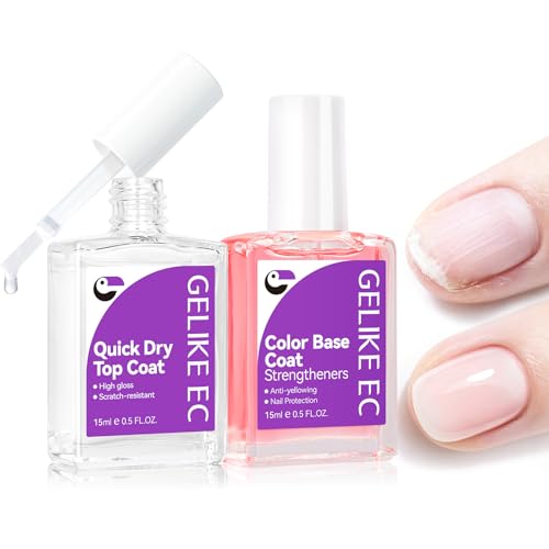 Gelike EC Nail Strengthener Base and Top Coat Set - 2-Piece Quick Dry Kit