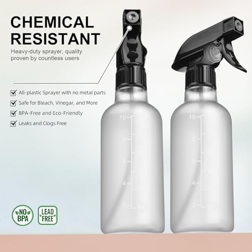 Bealee 10 Oz Spray Bottles (2-Pack) - Heavy Duty, Leak-Proof