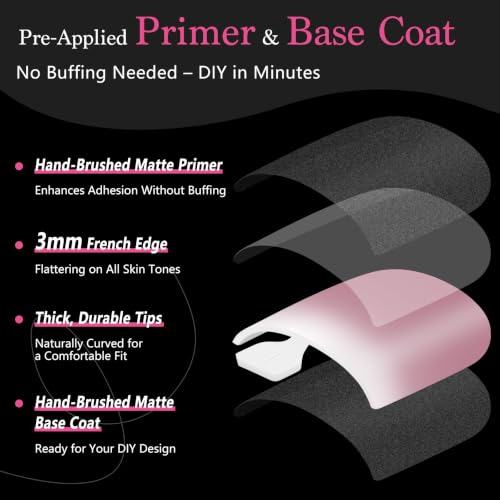 QIEK Graduated Pink French Tip Press On Toenails - 270 Pcs Square