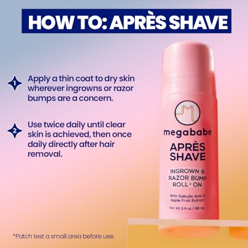 Megababe Apr?s Shave (3.0 fl oz) | Post-Shave & Waxing | Vacation and Hot Weather Must-Have | Ingrown Hair & Razor Bump Roll-On Treatment for Women | Bikini, Armpits & Legs