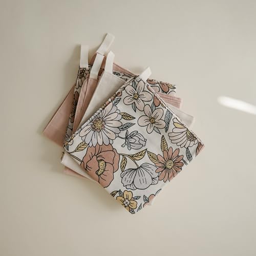 mushie Organic Cotton Muslin Washcloths, 5-Pack - Retro Flowers