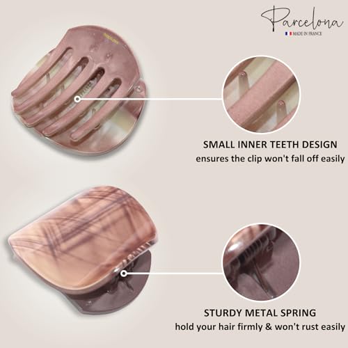 Parcelona French Celluloid Hair Claw Clip - Light Beige Brown Streaks, 2.75 Inch