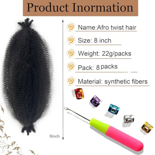 Paraglame Afro Twist Hair 8 Inch Marley Braiding Hair 8 Packs - Kids & Women