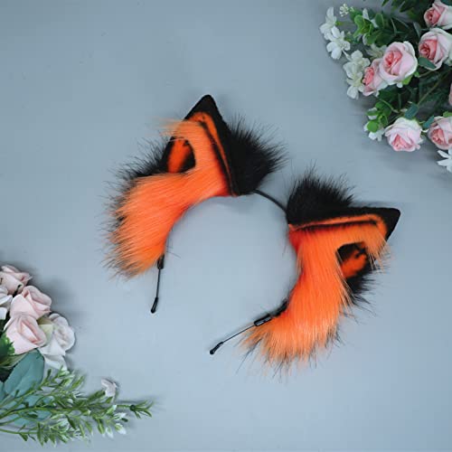Fxaelian Cosplay Fox Wolf Bear Cat Dog Ears Headband Hair Accessory - Orange