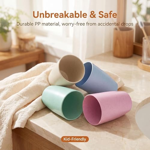 Unbreakable Plastic Toothbrush Cup Set - 4 Pack Bathroom Travel Organizer