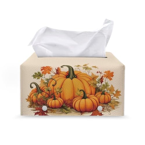 Fall Pumpkin Tissue Box Cover - PU Leather Rectangle Holder