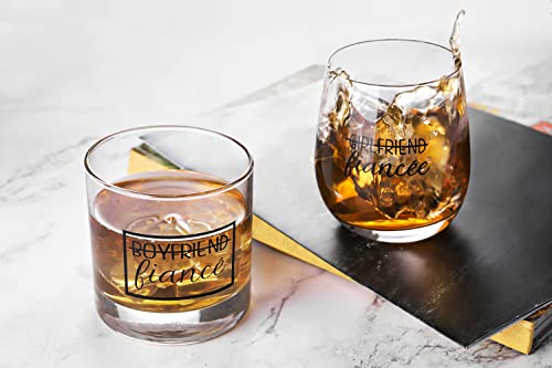 Engagement Gift Set - Couples Wine & Whiskey Glasses for Him & Her
