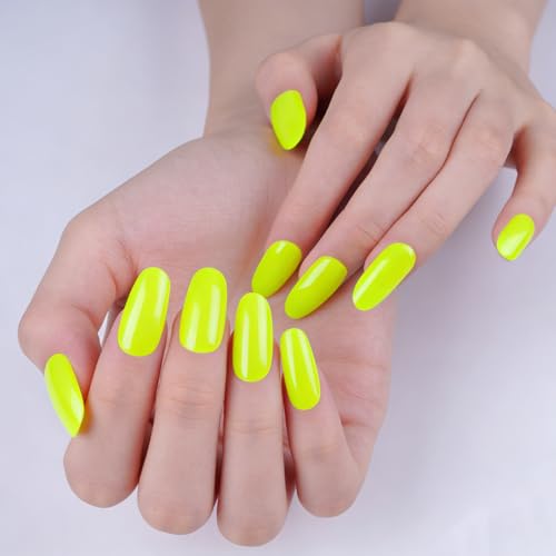 WUHCIM Neon Green Semi-Cured Gel Nail Strips - Style-11, 20Pcs Long-Lasting Lime Green Nail Wraps with File & Stick, UV/LED Lamp Required