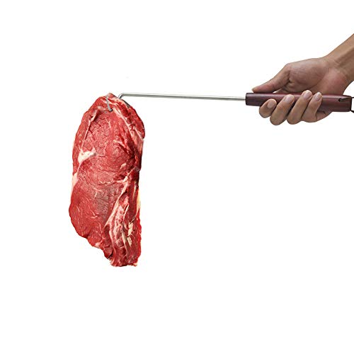 15-Inch Stainless Steel BBQ Meat Turner Hook with Wooden Handle