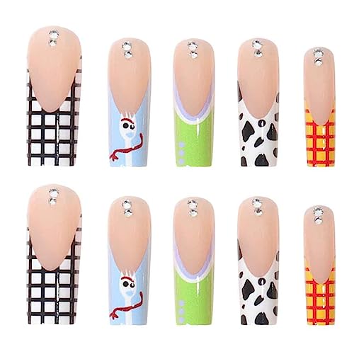 Foccna Long Press Pink Square French Fake Nails Summer Purple Full