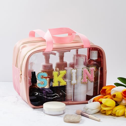 Travel Makeup Bag with Clear PVC Front & Double Layer Spacious Organizer