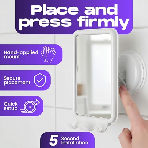 Fog-Free Shower Mirror with 360° Swivel & Razor Hooks - 4.5x6 in