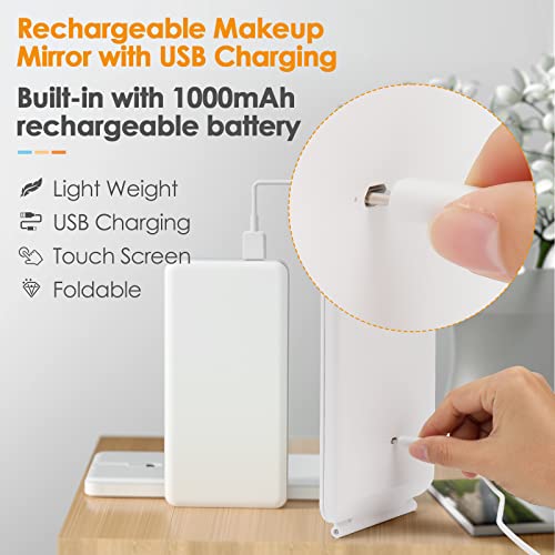 DenCert Rechargeable Travel Makeup Mirror with 72 LED Lights, Slim & Dimmable Touch Screen