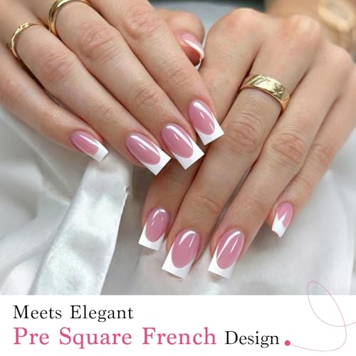 150 Pcs Deep Pink French Tip Press On Nails - Short Square
