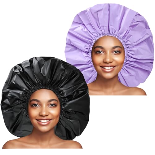Extra Large Waterproof Shower Caps for Women - 2 Pack