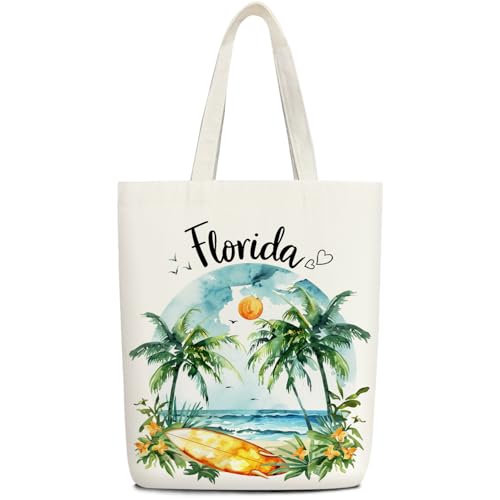 City Watercolor Canvas Tote Bag - Florida Souvenir for Women