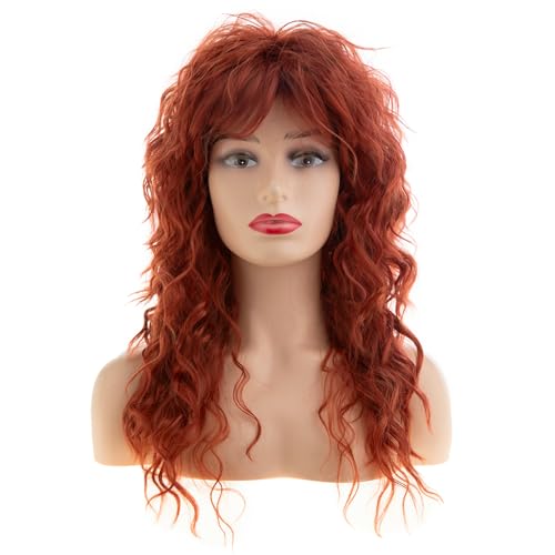 Baruisi Long Curly Wavy Orange Wig with Bangs - Synthetic Heat Resistant