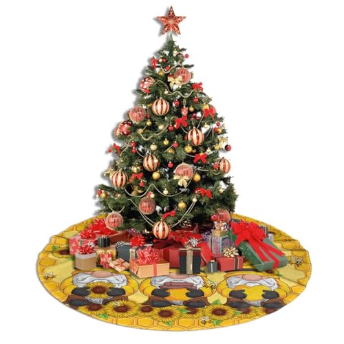 Sunflower Gnomes Christmas Tree Skirt - 36 Inch Holiday Decor
