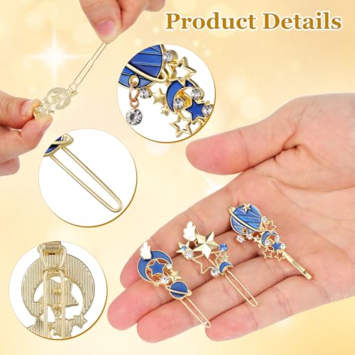 Beavorty 9 Pcs Gold Moon & Star Rhinestone Hair Clips Blue Variation Pack of 1