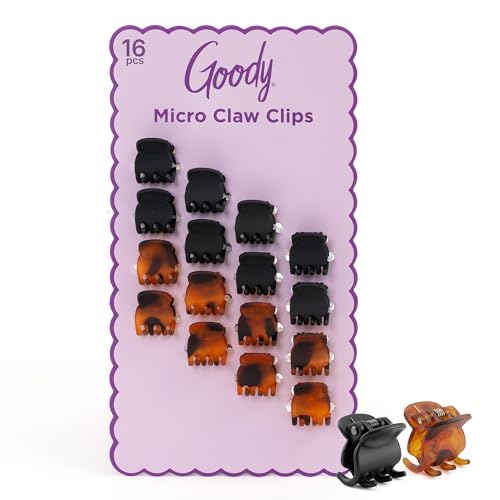 Goody Mini Claw Clips - 16 Ct, Secure Grip for Fine Hair, Black & Tortoiseshell