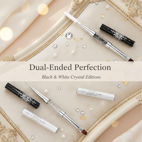 Nail Art Brush Set with Palette - 3PCS Double-Ended Gel Brushes
