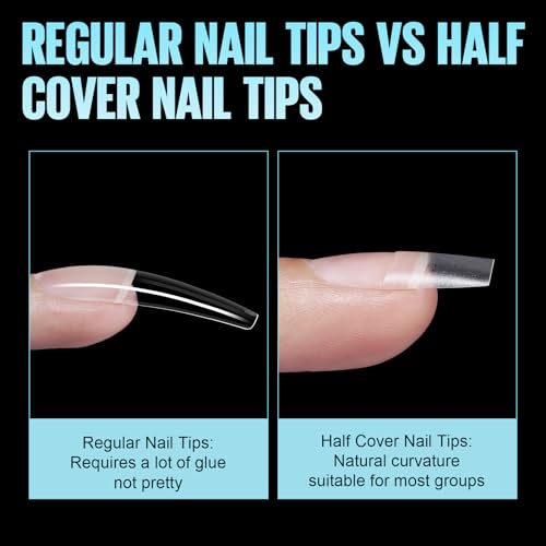 TOMICCA Short Coffin Nail Tips - 240 Pcs Half Cover Acrylic