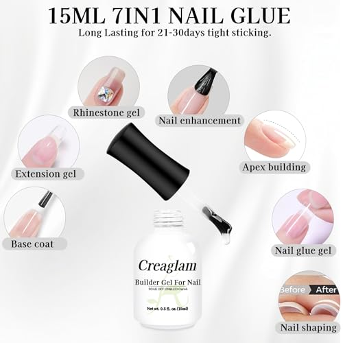 Creaglam 7-in-1 Builder Gel for Nails - Clear Hard Gel 15ml