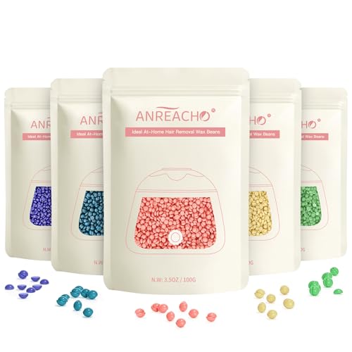 ANREACHO Hard Wax Beans for Hair Removal - 1.1 lb Mix of 5 Colors