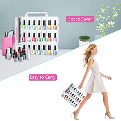 Clear Nail Polish Organizer Case - 48 Bottle Storage with Adjustable Dividers