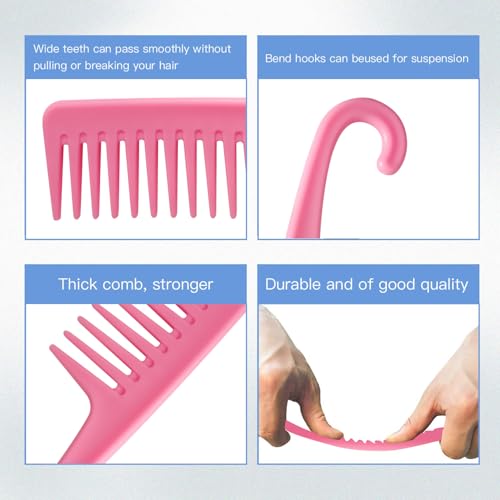 Wapodeai Wide Tooth Comb for Curly Hair - Pink Shower Comb