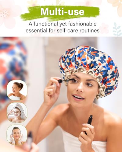 X-Large Reusable Shower Cap for Long & Thick Hair - Abstract Floral Waterproof Design