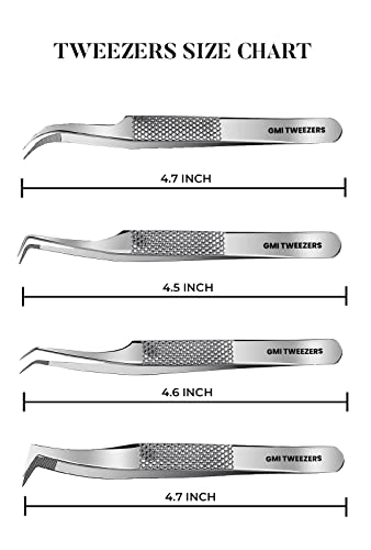 GMI 4-Piece Professional Stainless Steel Eyelash Extension Tweezers Set
