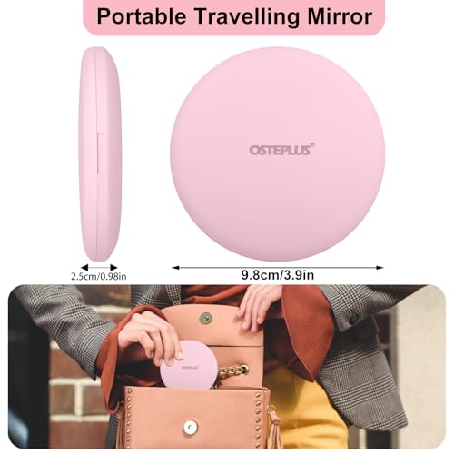 osteplus Pink LED Compact Mirror - 3.9" Dual Magnification, Portable