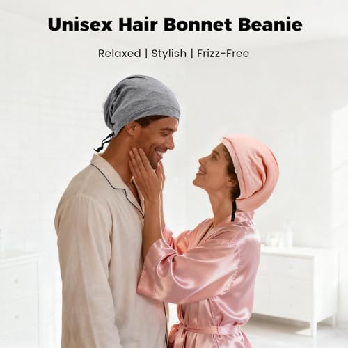 Koeuoi Adjustable Satin-Lined Silk Sleep Cap for Women Men - Black, Medium