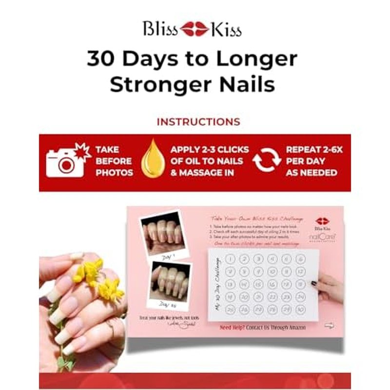 Bliss Kiss Fragrance Free Nail Oil Cuticle Pen with Vitamin E & Jojoba - Nail Strengthener Nail Growth Serum for Brittle Peeling Breaking Thin Nails