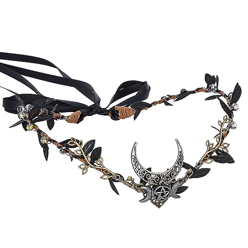 MOSTORY Black Rhinestone Moon Elf Crown - Handmade Fairy Tiara