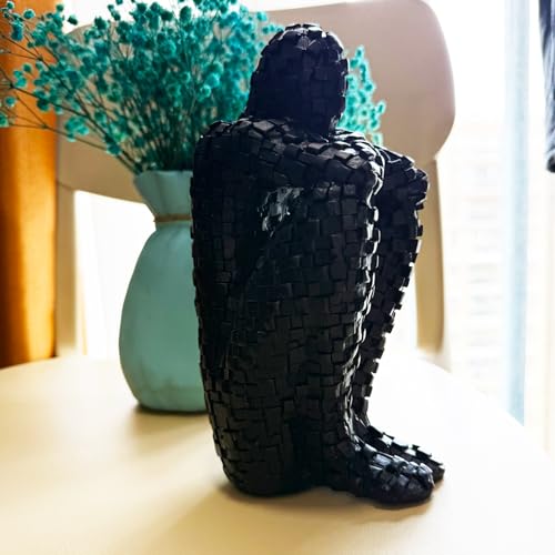 Abstract Black Mosaic Thinker Figurine - Resin Home Decor