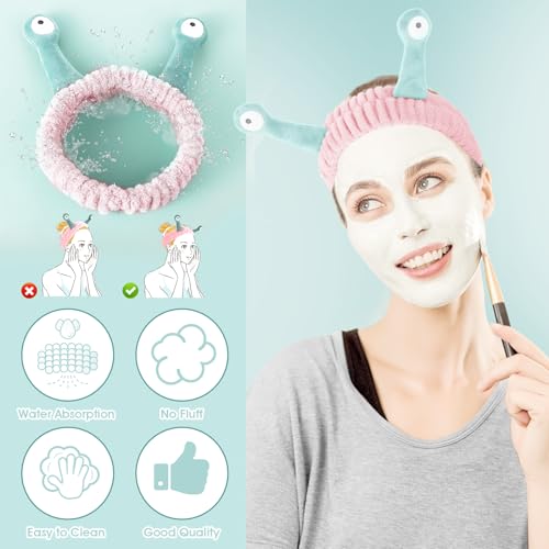 Molain Palm and Snail Face Wash Headband - Cute Coral Fleece