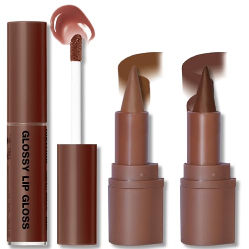 HOSAILY Lip Liner & Lip Gloss Set - Light & Dark Brown, Moisturizing, Long-Lasting, Lip Care Makeup