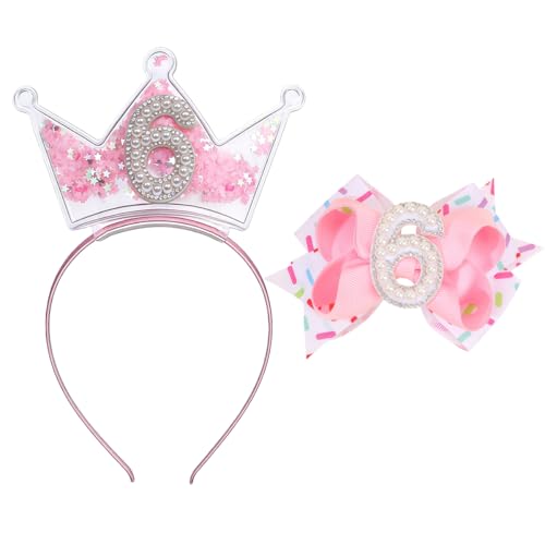 Birthday Crown Headband and Hair Bow Set for Baby Girls Ages 1-6